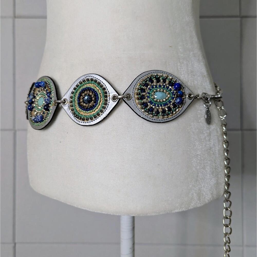 SOLD Vintage Chico's boho beaded medallion chain belt - Picture 2 of 5